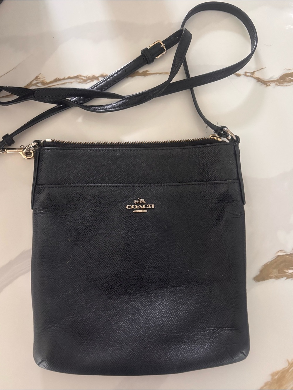 Coach Black Leather Crossbody with Gold Hardware